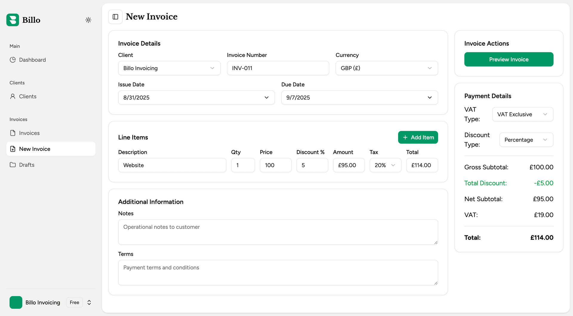 Create invoices in seconds